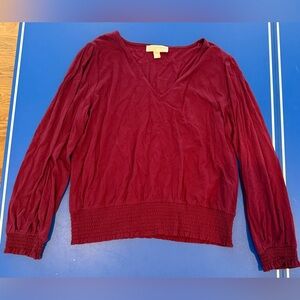 Michael Kors Deep Red V-Neck Blouse | Elegant & Flowy Top